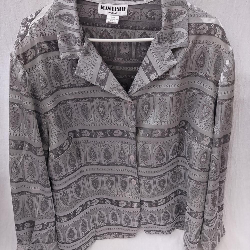 Vintage New 1980s Jan Leslie Gray Paisley Print Collared Button Down SZ 20X